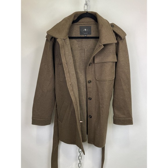 7 FOR ALL MANKIND BROWN WOOL TIE WAIST JACKET SIZE MEDIUM - Picture 10 of 11